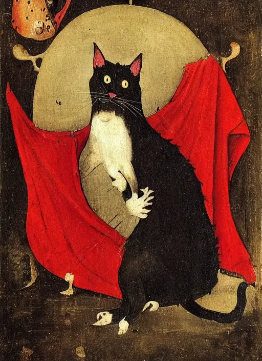 Prompt: red devil monster cat, Medieval painting by Hieronymus Bosch, Florence