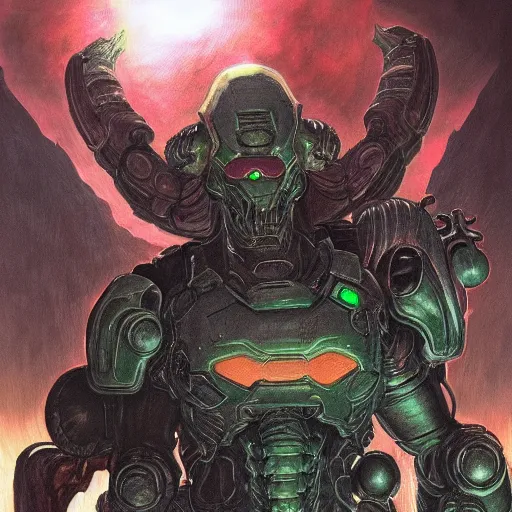 Prompt: doom eternal concept art drawn by Moebius