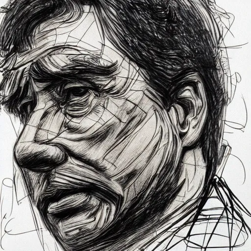 Image similar to a realistic yet scraggly portrait sketch of the side profile of a stern and sophisticated john travolta, trending on artstation, intricate details, in the style of frank auerbach, in the style of sergio aragones, in the style of martin ansin, in the style of david aja, in the style of mattias adolfsson