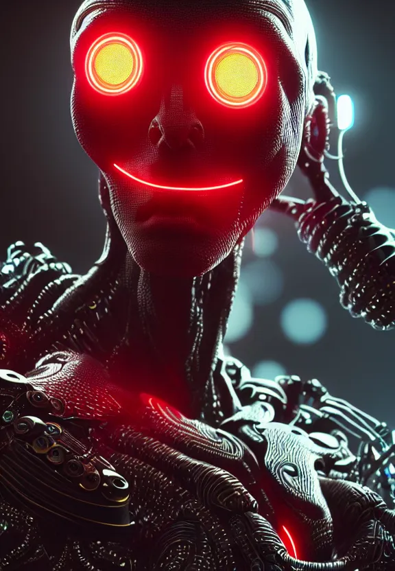 Image similar to ultra realist intricate detailed painting of a single attractive alien male, neon scales and cyborg tech, hyperrealistic, soft lighting, octane render