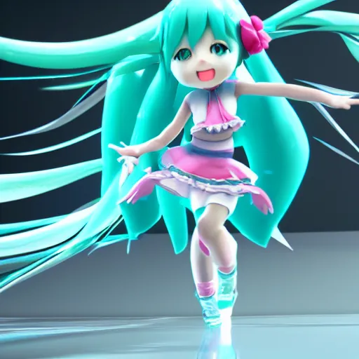 Image similar to Miku dancing, octane render, 8K, depth of field