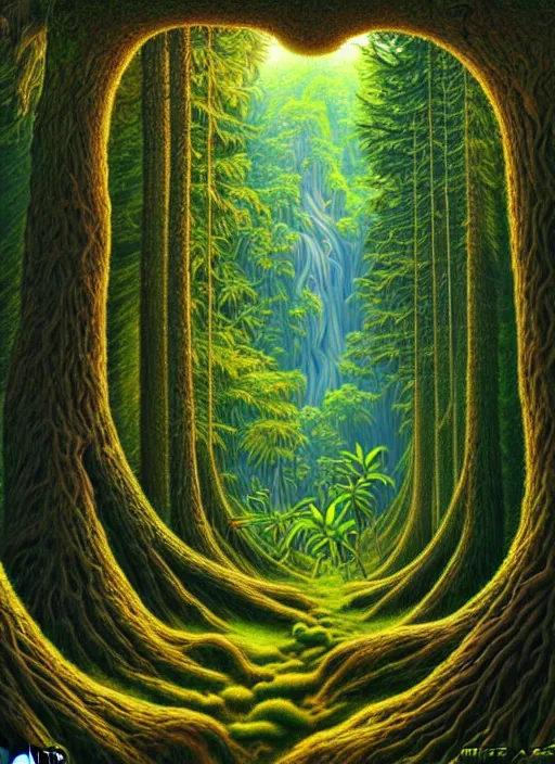 Image similar to lush forest, high detail, 4 k, surrealism style by john alex grey, artstation