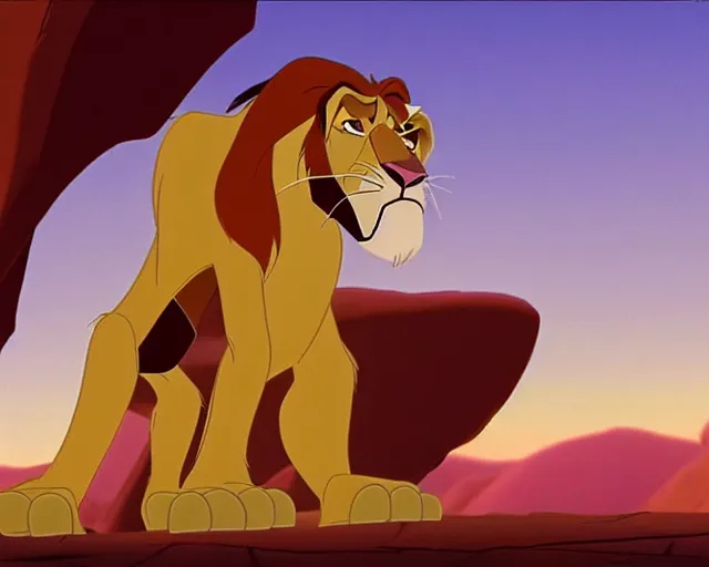 Image similar to scar from the lion king, still, animated movie, disney 1 9 9 0, film