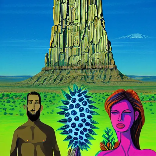 Image similar to adam and eve bigger than godzilla, monument valley art style, smooth painting, each individual seeds have ultra high detailed, 4 k, illustration, comical, acrylic paint style, pencil style, torn cosmo magazine style, pop art style, ultra realistic, underrated, by mike swiderek, jorge lacera, ben lo, tyler west