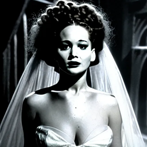 Prompt: jennifer lawrence, still from the movie bride of frankenstein