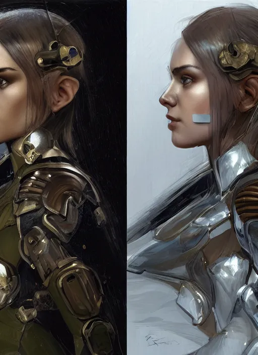 Image similar to a stereo photograph of a beautiful young female, clothed in military armor, olive skin, long dark hair, beautiful bone structure, symmetrical facial features, intricate, elegant, digital painting, concept art, smooth, sharp focus, illustration, stereograph, from Metal Gear, by Ruan Jia and Mandy Jurgens and Artgerm and William-Adolphe Bouguerea