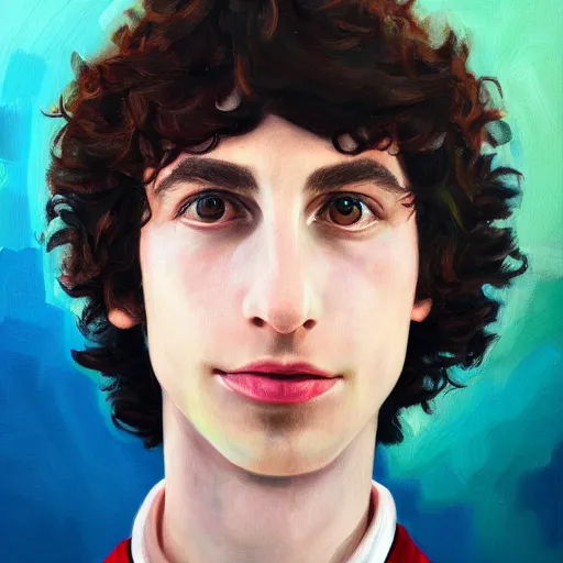 Image similar to a portrait of finn wolfhard as a robot, oil painting, pale colors, high detail, 8 k, wide angle, trending on artstation,