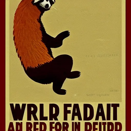 Image similar to red panda on a propaganda poster, world war, circa 1 9 3 9, stencil