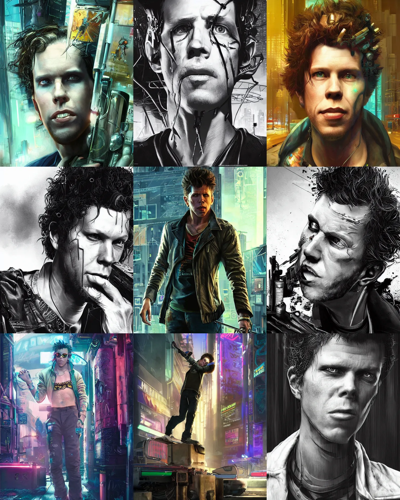 Prompt: Young Tom Waits as an Cyberpunk 2077 character digital illustration portrait design by, Mark Brooks and Brad Kunkle detailed, gorgeous lighting, wide angle action dynamic portrait