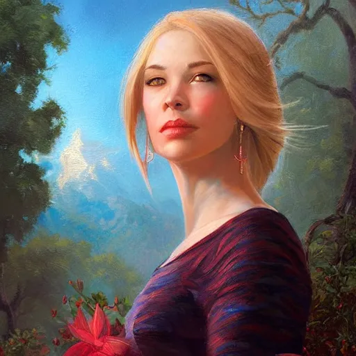 Prompt: portrait of an american woman ( 3 5 ) from the united states of america in 2 0 2 1, an oil painting by ross tran and thomas kincade