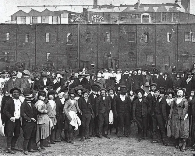 Prompt: an early 1800s photo of people standing in front of the world's largest pancake