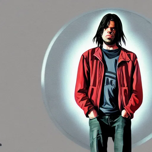 Image similar to orelsan in gta v covert art painted by stephen bliss, centered, uncropped