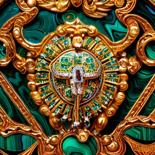 Prompt: ornate malachite shield with jewels, highly detailed, 4k, HDR, smooth, sharp focus, hyper realistic, high resolution, award-winning photo