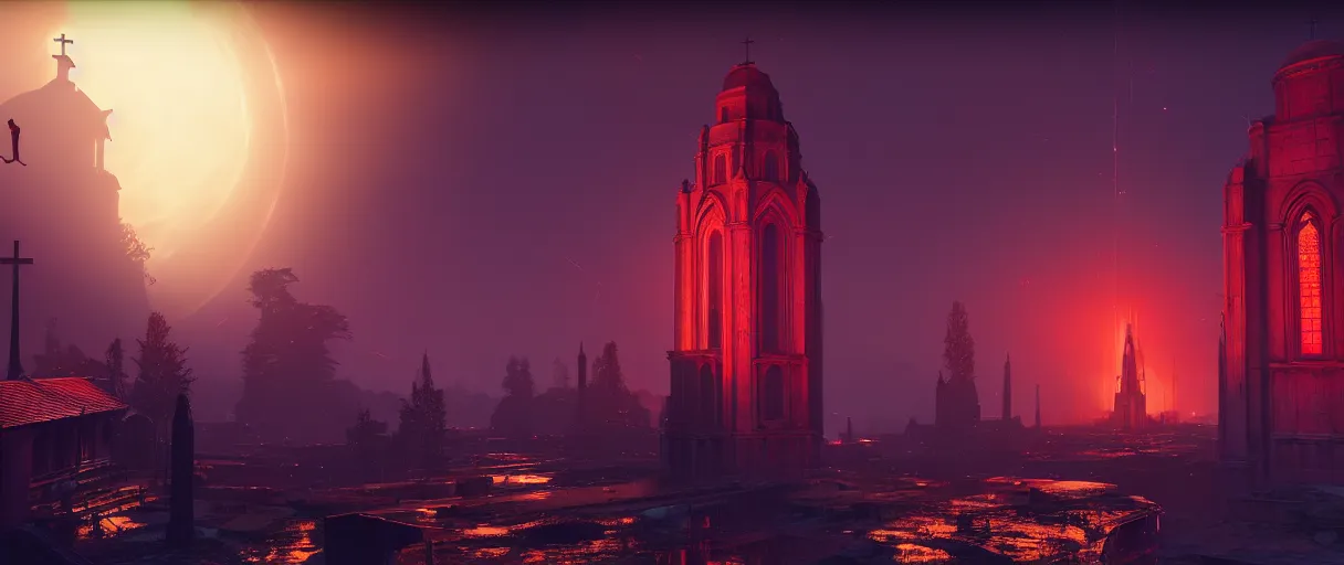 Image similar to symmetrical, centered, ancient church of worship with red shafts of light in destiny 2, foggy, liminal, dark, dystopian, beautiful architecture, abandoned, highly detailed 4 k 6 0 fps destiny 2 promotional poster image wallpaper, official image bungie website