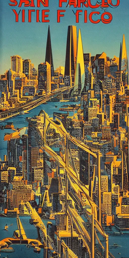 Image similar to Retro futuristic art of San Francisco in the year 2100