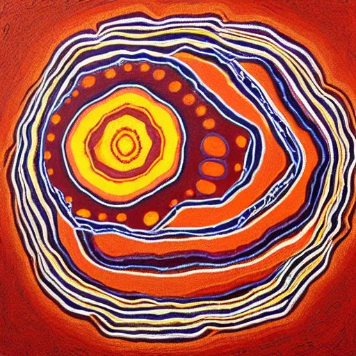 Prompt: earth painted in the style of australian aboriginal art, detailed painting, dot painting, dreamtime, pastel blush color palette, indigenous, ochre papunya tula,