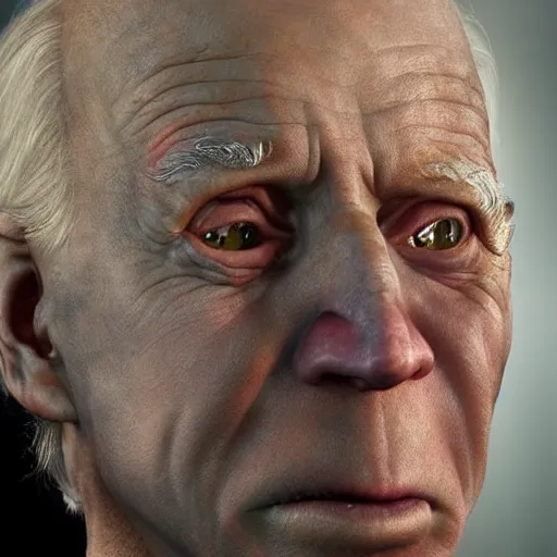 Image similar to hyperrealistic mixed media high resolution painting of Joe Biden Gollum from Lord of the Rings, stunning 3d render inspired art by Jamie Salmon and István Sándorfi and Unreal Engine and Greg Rutkowski, perfect facial symmetry, realistic flesh, dim volumetric lighting, 8k octane beautifully detailed render, full body shot, post-processing, extremely hyper-detailed, intricate, epic composition, highly detailed attributes, highly detailed atmosphere, cinematic lighting, masterpiece, trending on artstation, very very detailed, masterpiece, stunning, flawless completion, lifelike texture, perfection,