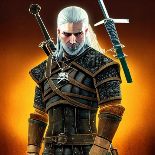 Image similar to a digital painting of the witcher holding a gift box, hyper realistic, very detailed, trending in artstation, epic scene, dramatic lighting, matte paint,