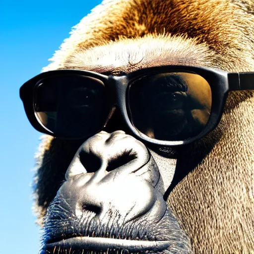 Image similar to a gorilla wearing shades and a gold chain, 4 k