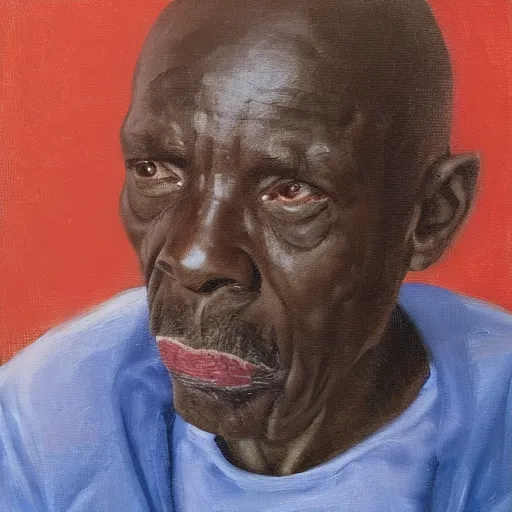 Image similar to a painting of a elder man by Lynette Yiadom-Boakye . details, smooth, sharp focus, illustration, realistic, cinematic, artstation, award winning, rgb , unreal engine, octane render, cinematic light, macro, depth of field, blur, red light and clouds from the back, highly detailed epic cinematic concept art CG render made in Maya, Blender and Photoshop, octane render, excellent composition, dynamic dramatic cinematic lighting, aesthetic, very inspirational, arthouse.