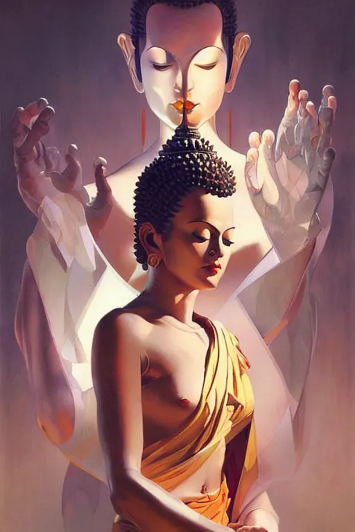 Image similar to buddhism, futurism, painting by greg rutkowski, j. c. leyendecker, artgerm