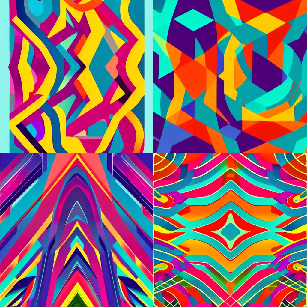 Prompt: colorful abstract symmetrical shapes by petros afshar, vector, illustration,