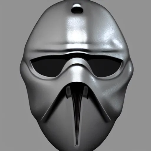Prompt: concept design for a solid plate featureless metallic mask, 3 d render, volumetric lighting, unreal engine, reflective material