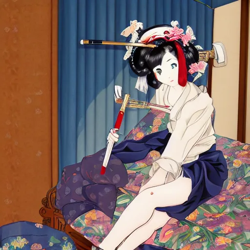 Image similar to anime steampung geisha with katana, photo 8 k,