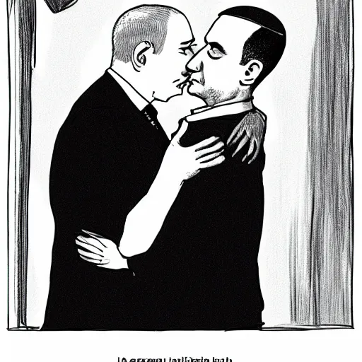 Image similar to benjamin netanyahu kissing naftali bennet, realistic, detailed