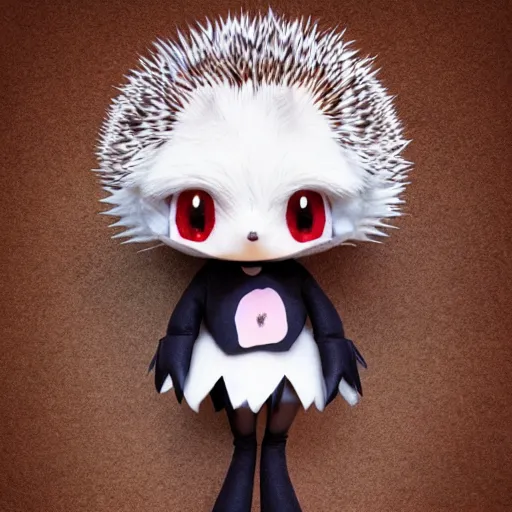 Image similar to cute fumo plush of a hedgehog girl with prickly spines, character design contest winner, silhouette, artstation, vray, anime girl, gothic dress