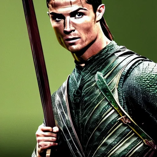 Image similar to cristiano ronaldo as legolas in lord of the rings movie, hyper detailed, 8 k