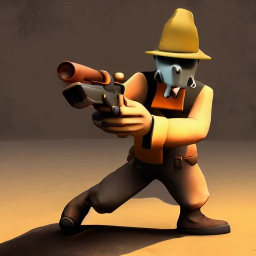 Prompt: the scout from tf 2 running with a gun in his hand, polycount, dada, dynamic pose, sabattier effect, rtx