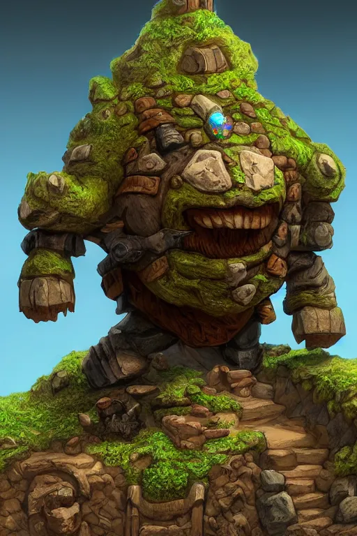 Image similar to zelda fantasy art giant golem troll wood rock greeble gemstone, global illumination ray tracing hdr fanart arstation by sung choi and eric pfeiffer and gabriel garza and casper konefal