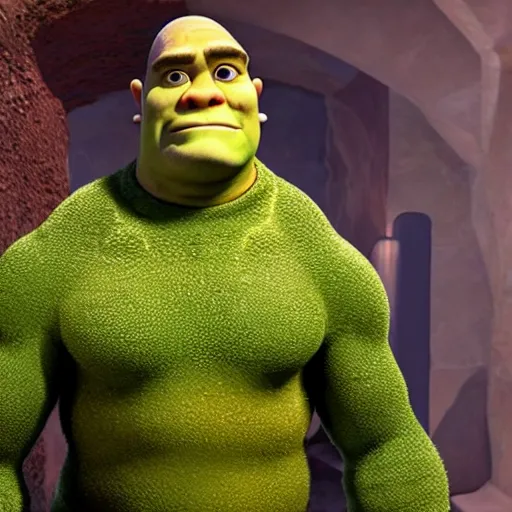 Prompt: The Rock in a turtleneck, Shrek