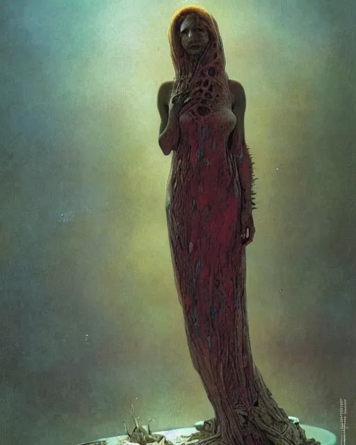 Image similar to the creature at the end of the universe, painted by zdzislaw beksinski and artgerm and greg rutkowski and alphonse mucha