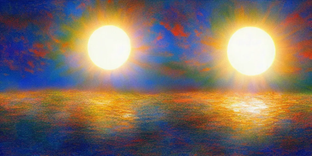 Image similar to impressionist painting of solar eclipse, dramatic light, digital painting