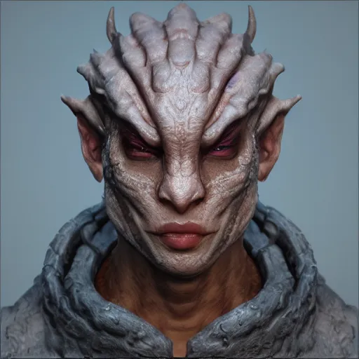 Image similar to human with a face of a dragon, close up face, extremely detailed, unreal engine, trending on artstation