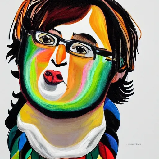 Image similar to andy milonakis as a goat, goat body, human head, anthropomorphic, 4 k, painting, cartoon high details