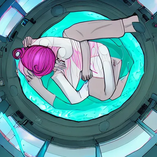 Image similar to fae valentine lying down ontop of her spaceship taking a nap