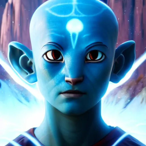 Image similar to portrait of a avatar aang, front angle, white glowing eyes, earthly elements raging in background, stunning 3 d render inspired art by greg rutkowski and xiang duan and thomas eakes, realistic, highly detailed attributes and atmosphere, dim volumetric cinematic lighting, 8 k octane detailed render, post - processing, masterpiece, soft vignette