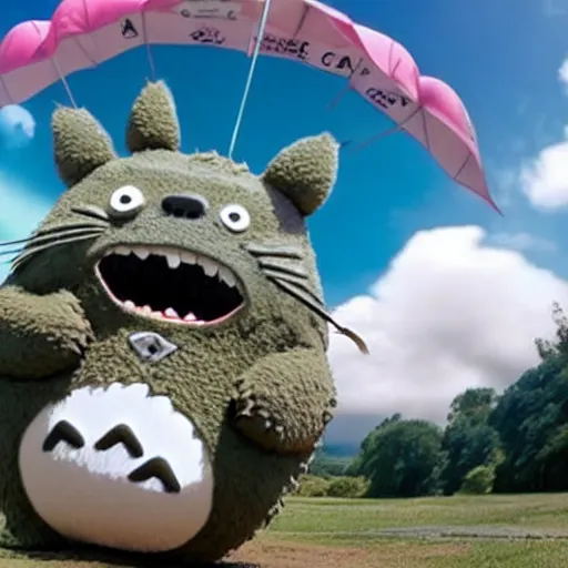 Image similar to ultra fat cursed real life totoro skydiving