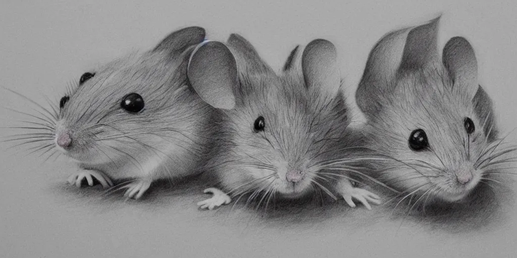 Image similar to a beautiful pencil drawing of two cartoon mice; masterpiece; extremely highly detailed; ultra-realistic; trending on artstation