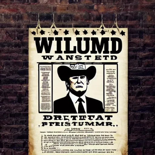 Image similar to Donald Trump on a wild wild West wanted poster with a 10 gallon hat caring to LeMat revolver