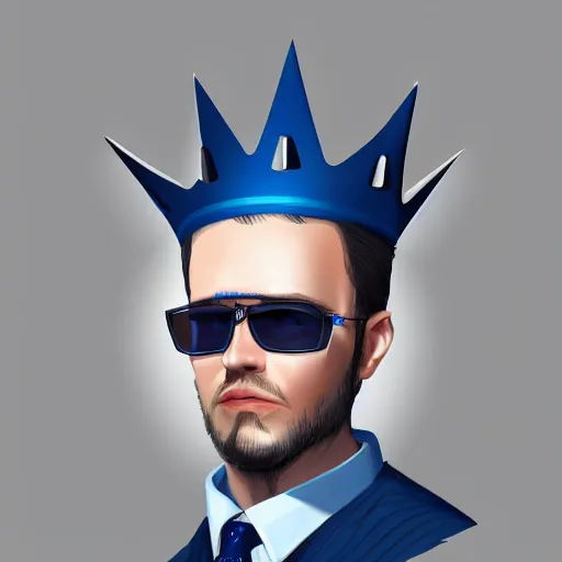 Image similar to rich businessman wearing an expensive blue crown and black shades , digital painting , digital art , artstation , devian art , 4k , HD