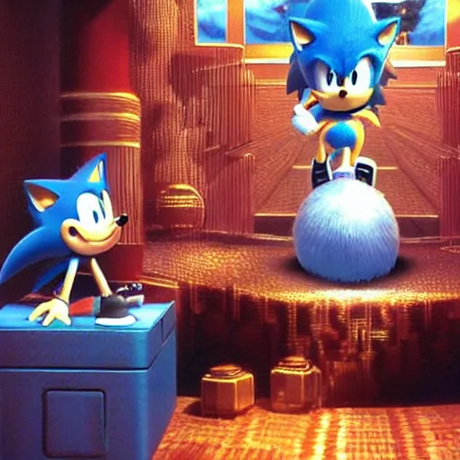 Prompt: Sonic The Hedgehog ultra realistic uncanny valley highly symbolic room used for Esoteric ritual Golden Dawn 33rd degree highly detailed studio award winning cinematography Polaroid photograph