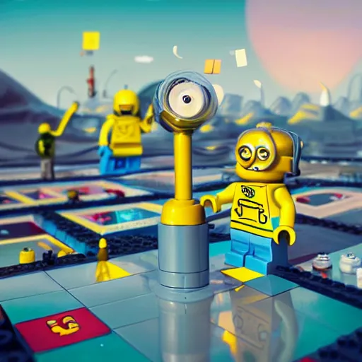 Prompt: lego minion monopoly, on the moon by goro fujita by filip hodas and beeple, realism, sharp details, cinematic, highly detailed, digital, 3 d, yellow colors