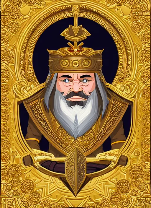 Image similar to dwarf fighter king, gold, exquisite details, white background, by studio muti