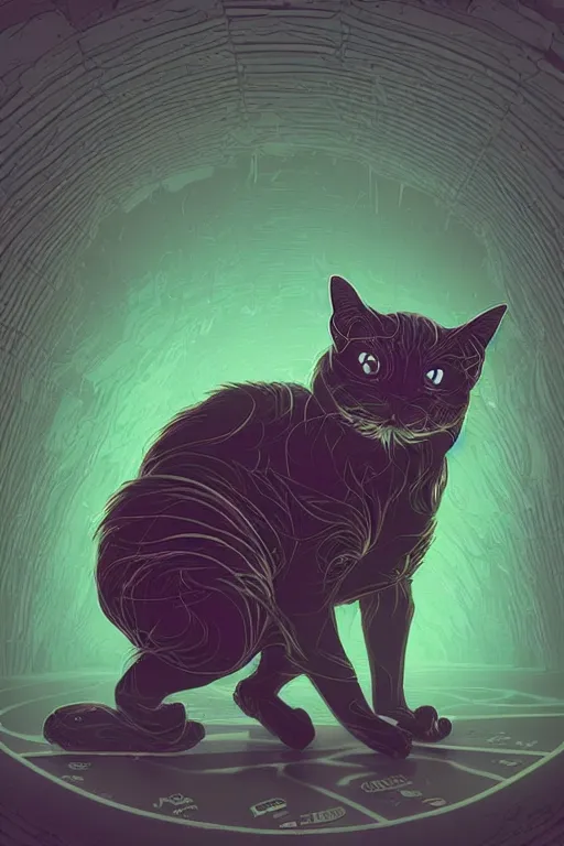 Image similar to demon cat. art by mike winkelmann, vector art, illustration, highly detailed,