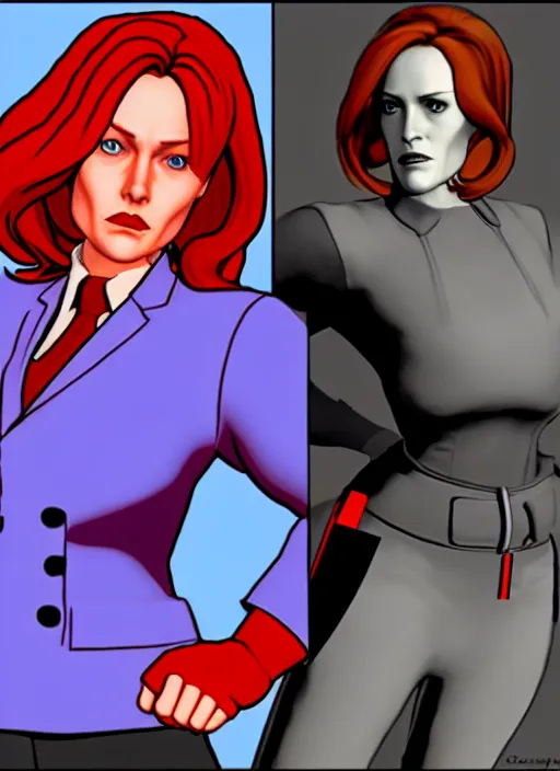 Image similar to dana scully in the style of street fighter v