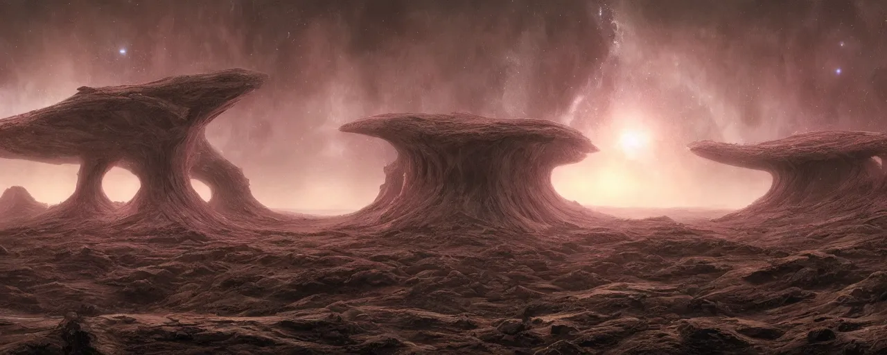 Image similar to dark galaxy panorama by wayne barlowe, octane render